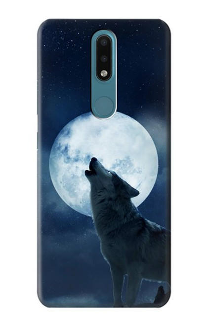 W3693 Pleine lune du loup blanc sinistre Etui Coque Housse et Flip Housse Cuir pour Nokia 2.4