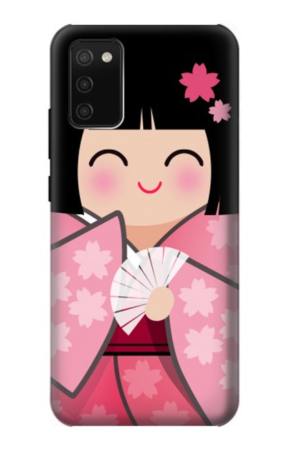 W3042 Japon fille Hina Sakura Kimono Poupée Etui Coque Housse et Flip Housse Cuir pour Samsung Galaxy A02s, Galaxy M02s