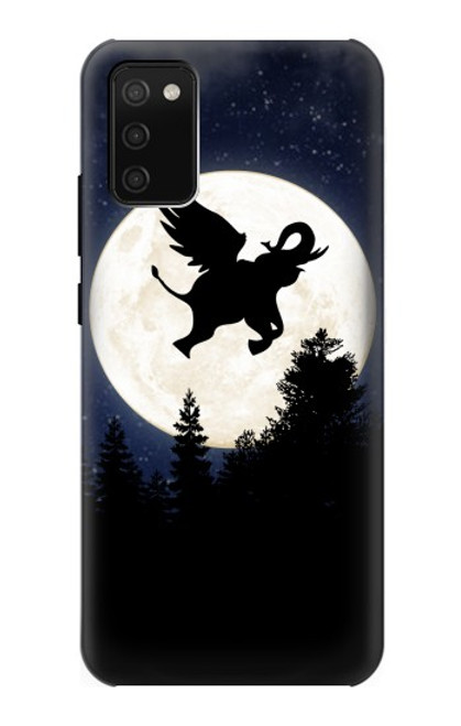 W3323 Voler l'Eléphant Nuit de pleine lune Etui Coque Housse et Flip Housse Cuir pour Samsung Galaxy A02s, Galaxy M02s