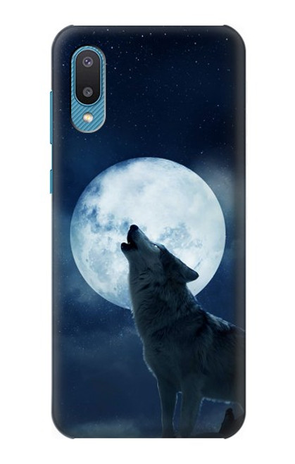 W3693 Pleine lune du loup blanc sinistre Etui Coque Housse et Flip Housse Cuir pour Samsung Galaxy A04, Galaxy A02, M02