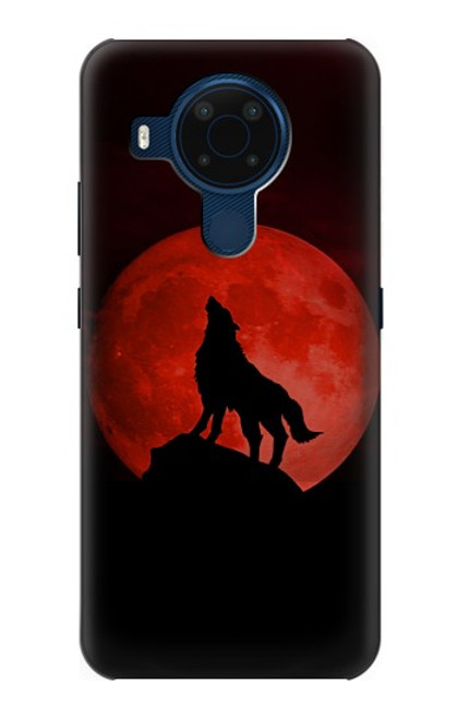 W2955 Loup Hurlant Rouge Lune Etui Coque Housse et Flip Housse Cuir pour Nokia 5.4