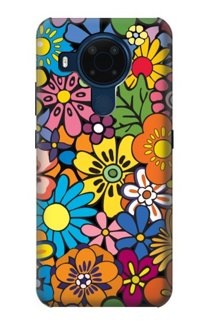 W3281 Motif coloré Hippie Fleurs Etui Coque Housse et Flip Housse Cuir pour Nokia 5.4