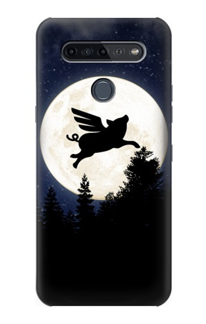 W3289 Cochon Volant Pleine Lune Nuit Etui Coque Housse et Flip Housse Cuir pour LG K51S