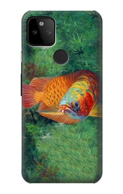 W1157 Rouge Arowana Poisson Etui Coque Housse et Flip Housse Cuir pour Google Pixel 5A 5G