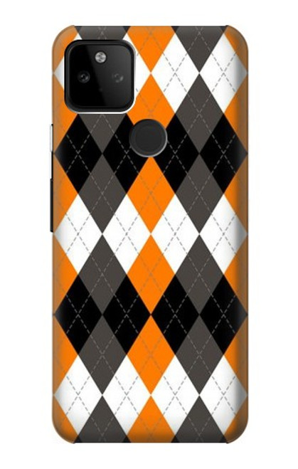 W3421 Noir Orange Blanc Argyle Plaid Etui Coque Housse et Flip Housse Cuir pour Google Pixel 5A 5G