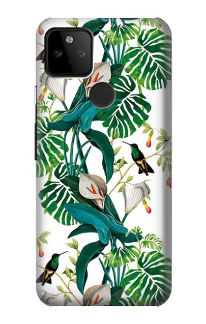 W3697 Oiseaux de la vie des feuilles Etui Coque Housse et Flip Housse Cuir pour Google Pixel 5A 5G