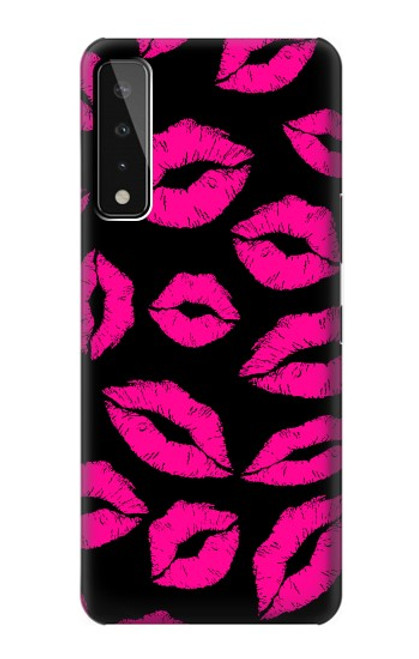 W2933 Bisous Rose Lips sur Noir Etui Coque Housse et Flip Housse Cuir pour LG Stylo 7 4G