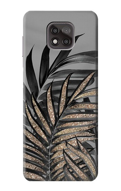 W3692 Feuilles de palmier gris noir Etui Coque Housse et Flip Housse Cuir pour Motorola Moto G Power (2021)