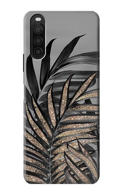 W3692 Feuilles de palmier gris noir Etui Coque Housse et Flip Housse Cuir pour Sony Xperia 10 III