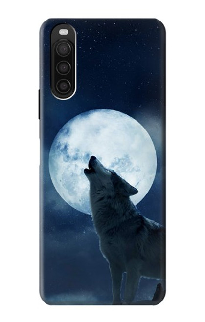 W3693 Pleine lune du loup blanc sinistre Etui Coque Housse et Flip Housse Cuir pour Sony Xperia 10 III