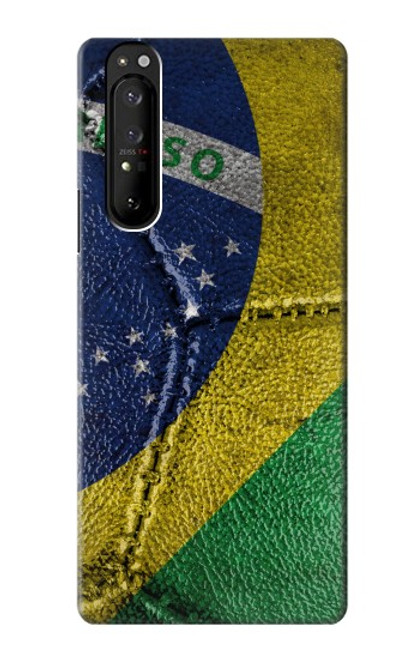 W3297 Brésil Drapeau graphique Football Millésime Etui Coque Housse et Flip Housse Cuir pour Sony Xperia 1 III