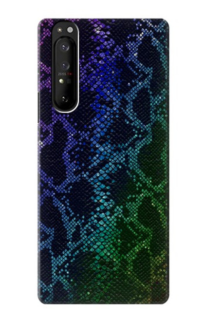 W3366 Arc en ciel Python graphique Imprimer Peau Etui Coque Housse et Flip Housse Cuir pour Sony Xperia 1 III