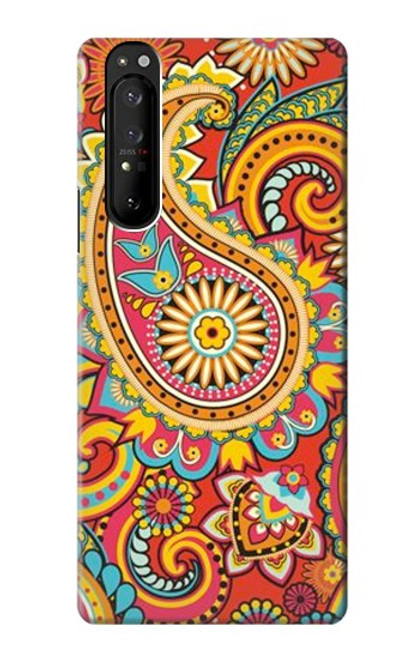 W3402 Floral Paisley Seamless Etui Coque Housse et Flip Housse Cuir pour Sony Xperia 1 III