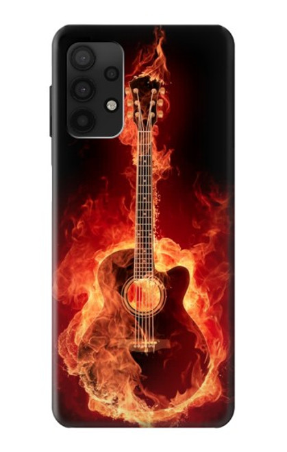 W0415 Graver guitare feu Etui Coque Housse et Flip Housse Cuir pour Samsung Galaxy A32 4G