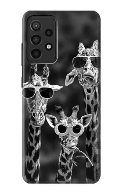 W2327 Girafes avec lunettes de soleil Etui Coque Housse et Flip Housse Cuir pour Samsung Galaxy A52, Galaxy A52 5G