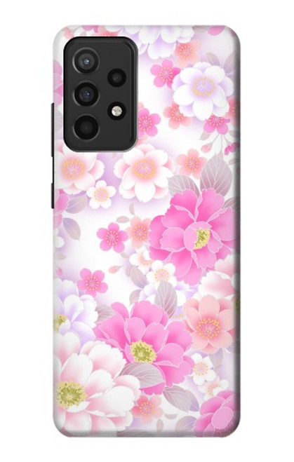 W3036 Flore de fleur rose douce Etui Coque Housse et Flip Housse Cuir pour Samsung Galaxy A52, Galaxy A52 5G