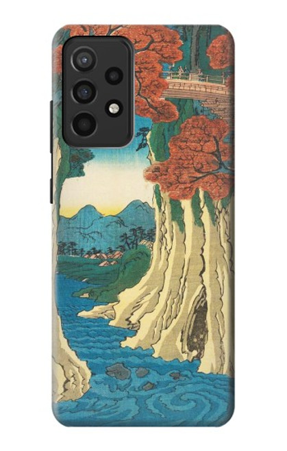 W3348 Utagawa Hiroshige Le singe Pont Etui Coque Housse et Flip Housse Cuir pour Samsung Galaxy A52, Galaxy A52 5G