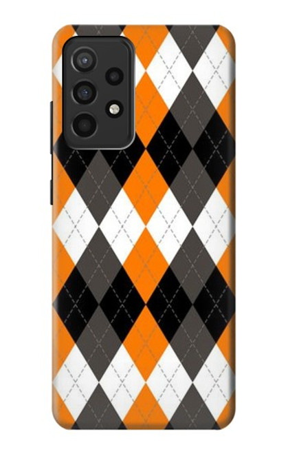 W3421 Noir Orange Blanc Argyle Plaid Etui Coque Housse et Flip Housse Cuir pour Samsung Galaxy A52, Galaxy A52 5G