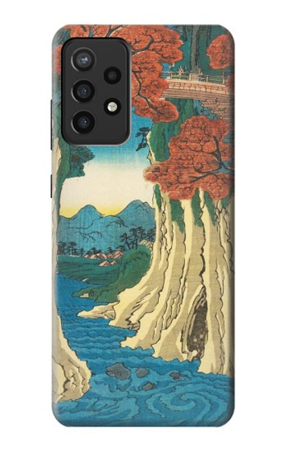 W3348 Utagawa Hiroshige Le singe Pont Etui Coque Housse et Flip Housse Cuir pour Samsung Galaxy A72, Galaxy A72 5G