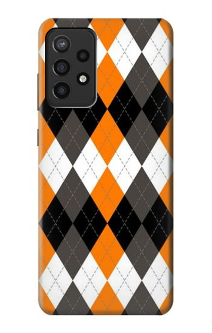 W3421 Noir Orange Blanc Argyle Plaid Etui Coque Housse et Flip Housse Cuir pour Samsung Galaxy A72, Galaxy A72 5G