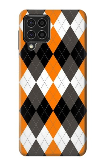 W3421 Noir Orange Blanc Argyle Plaid Etui Coque Housse et Flip Housse Cuir pour Samsung Galaxy F62