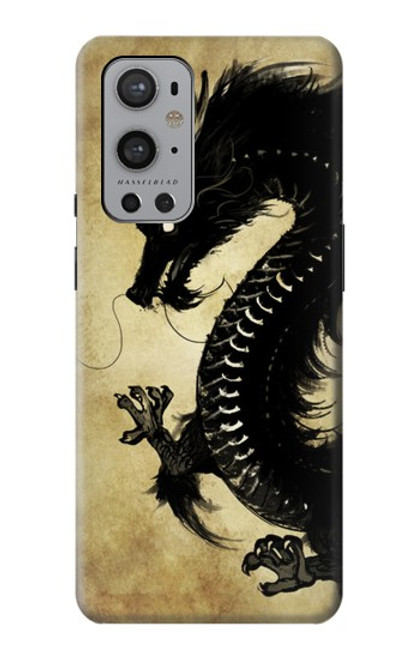 W1482 Peinture Noir dragon Etui Coque Housse et Flip Housse Cuir pour OnePlus 9 Pro