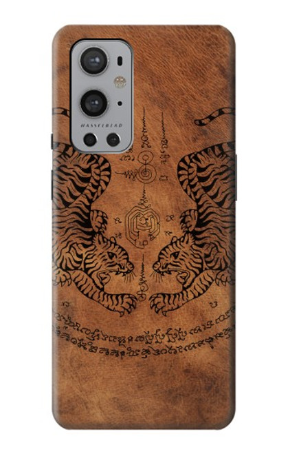 W3209 Sak Yant jumeau Tigre Etui Coque Housse et Flip Housse Cuir pour OnePlus 9 Pro