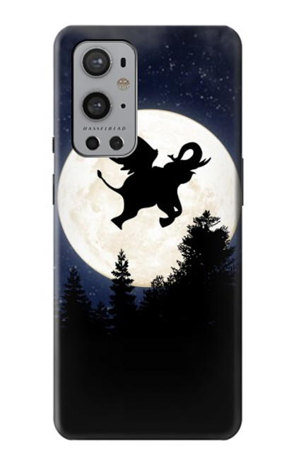 W3323 Voler l'Eléphant Nuit de pleine lune Etui Coque Housse et Flip Housse Cuir pour OnePlus 9 Pro