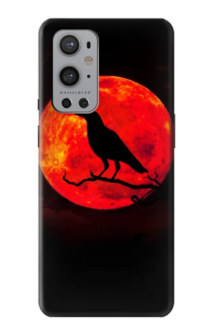 W3328 Corbeau Rouge Lune Etui Coque Housse et Flip Housse Cuir pour OnePlus 9 Pro