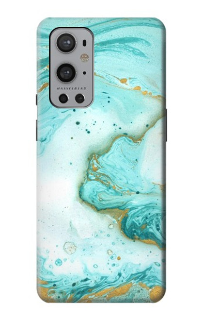 W3399 Vert Marbre Imprimer Graphique Etui Coque Housse et Flip Housse Cuir pour OnePlus 9 Pro