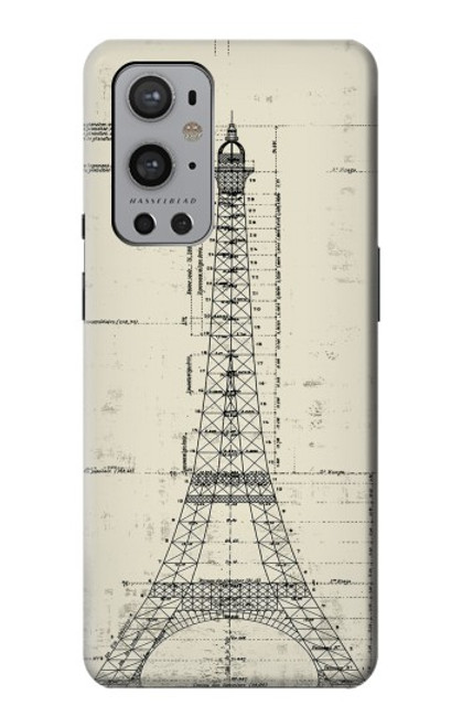 W3474 Dessin Architectural Eiffel Etui Coque Housse et Flip Housse Cuir pour OnePlus 9 Pro