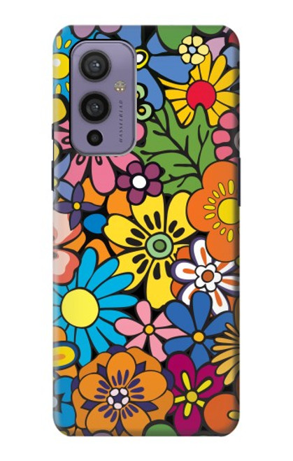 W3281 Motif coloré Hippie Fleurs Etui Coque Housse et Flip Housse Cuir pour OnePlus 9