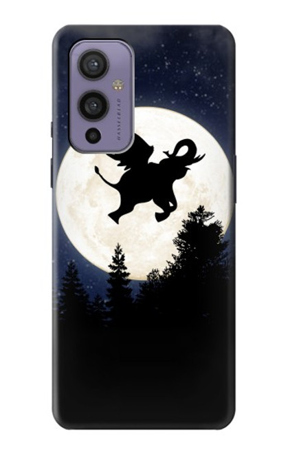 W3323 Voler l'Eléphant Nuit de pleine lune Etui Coque Housse et Flip Housse Cuir pour OnePlus 9