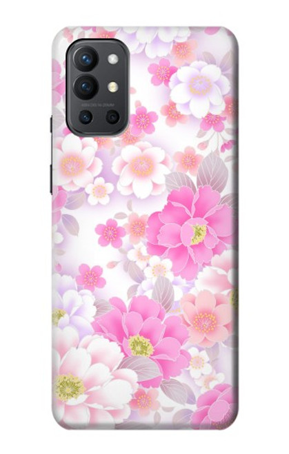 W3036 Flore de fleur rose douce Etui Coque Housse et Flip Housse Cuir pour OnePlus 9R