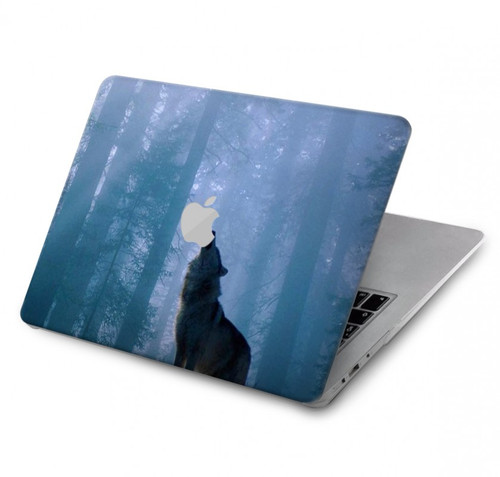 W0935 Loup Hurlant dans la forêt Etui Coque Housse pour MacBook Air 13″ - A1369, A1466