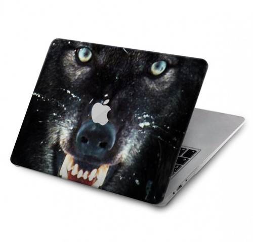 W2823 Noir Loup Bleu Yeux Visage Etui Coque Housse pour MacBook Air 13″ - A1369, A1466