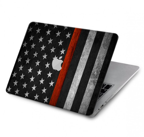 W3472 sapeur pompier Rouge mince ligne Drapeau Etui Coque Housse pour MacBook Air 13″ - A1932, A2179, A2337