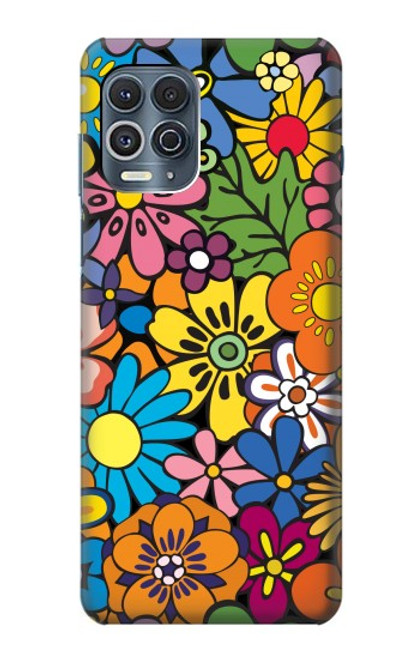 W3281 Motif coloré Hippie Fleurs Etui Coque Housse et Flip Housse Cuir pour Motorola Edge S