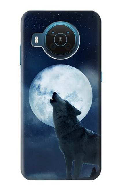 W3693 Pleine lune du loup blanc sinistre Etui Coque Housse et Flip Housse Cuir pour Nokia X20