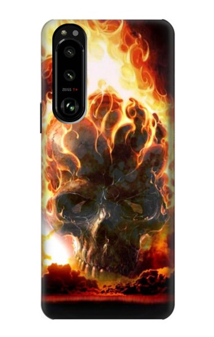 W0863 De feu crâne Etui Coque Housse et Flip Housse Cuir pour Sony Xperia 5 III