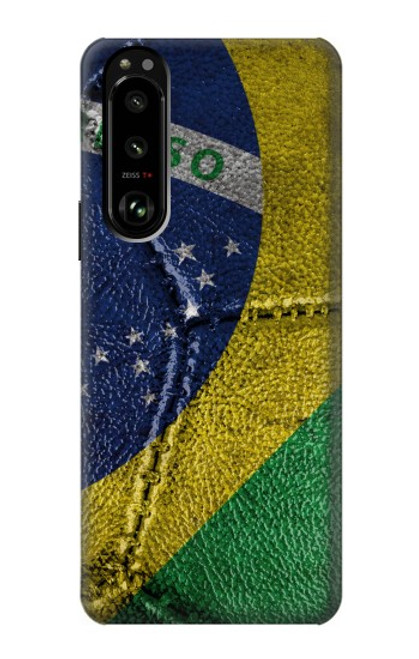 W3297 Brésil Drapeau graphique Football Millésime Etui Coque Housse et Flip Housse Cuir pour Sony Xperia 5 III