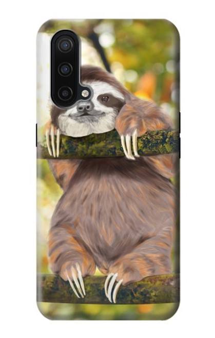 W3138 Peinture mignon bébé Sloth Etui Coque Housse et Flip Housse Cuir pour OnePlus Nord CE 5G