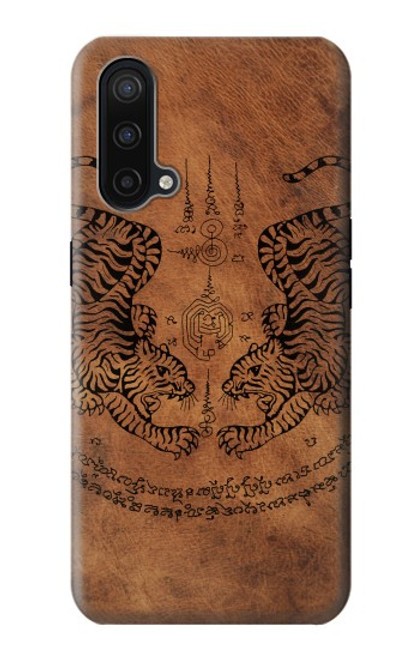 W3209 Sak Yant jumeau Tigre Etui Coque Housse et Flip Housse Cuir pour OnePlus Nord CE 5G