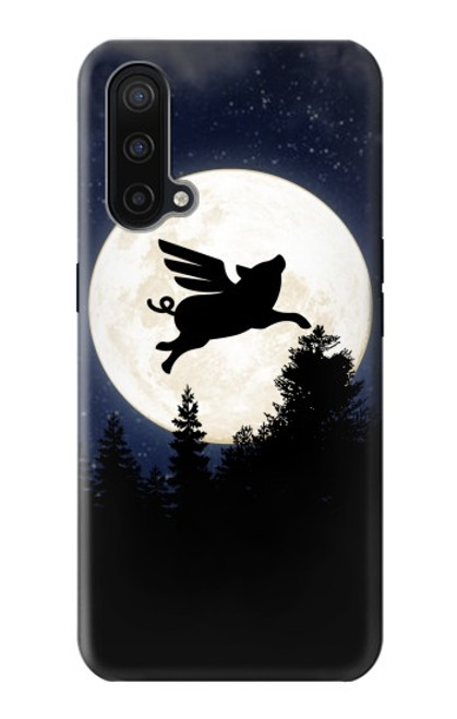 W3289 Cochon Volant Pleine Lune Nuit Etui Coque Housse et Flip Housse Cuir pour OnePlus Nord CE 5G