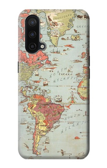 W3418 Carte du monde millésimé Etui Coque Housse et Flip Housse Cuir pour OnePlus Nord CE 5G