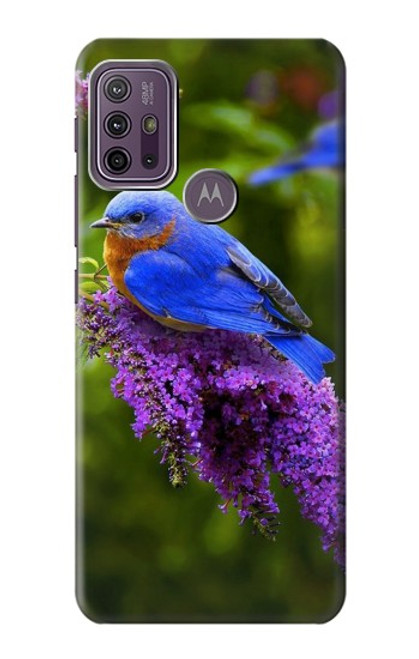 W1565 Oiseau bleu de bonheur Bleu Oiseau Etui Coque Housse et Flip Housse Cuir pour Motorola Moto G10 Power