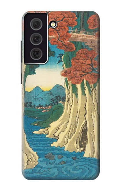 W3348 Utagawa Hiroshige Le singe Pont Etui Coque Housse et Flip Housse Cuir pour Samsung Galaxy S21 FE 5G