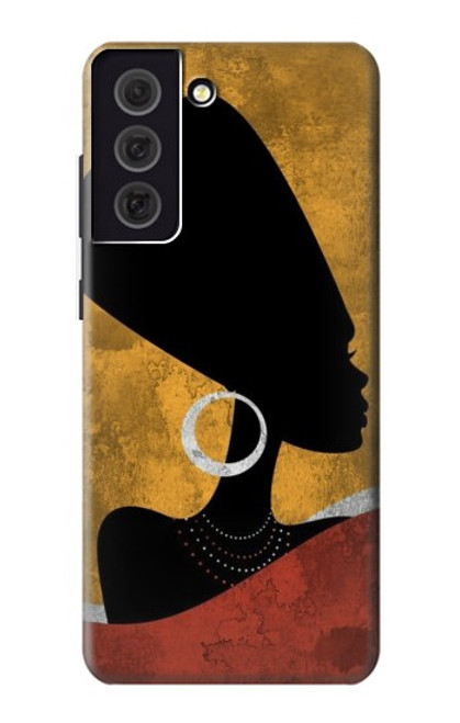 W3453 Africaine Reine Néfertiti Silhouette Etui Coque Housse et Flip Housse Cuir pour Samsung Galaxy S21 FE 5G