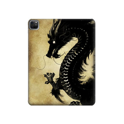 W1482 Peinture Noir dragon Tablet Etui Coque Housse pour iPad Pro 12.9 (2022, 2021, 2020, 2018), Air 13 (2024)