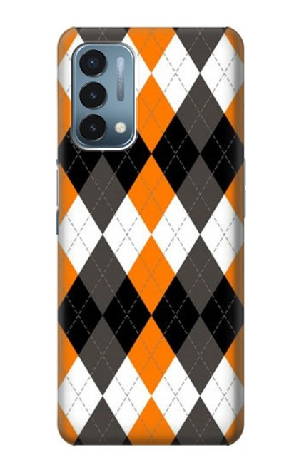 W3421 Noir Orange Blanc Argyle Plaid Etui Coque Housse et Flip Housse Cuir pour OnePlus Nord N200 5G